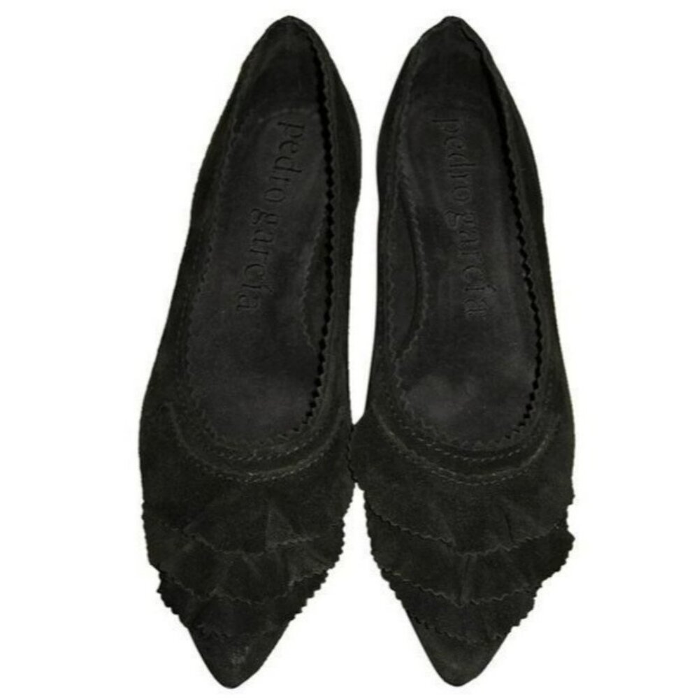 EUC REAL SUEDE Pedro Garcia Anais Ruffle Ballet Flats Brown US 7.5